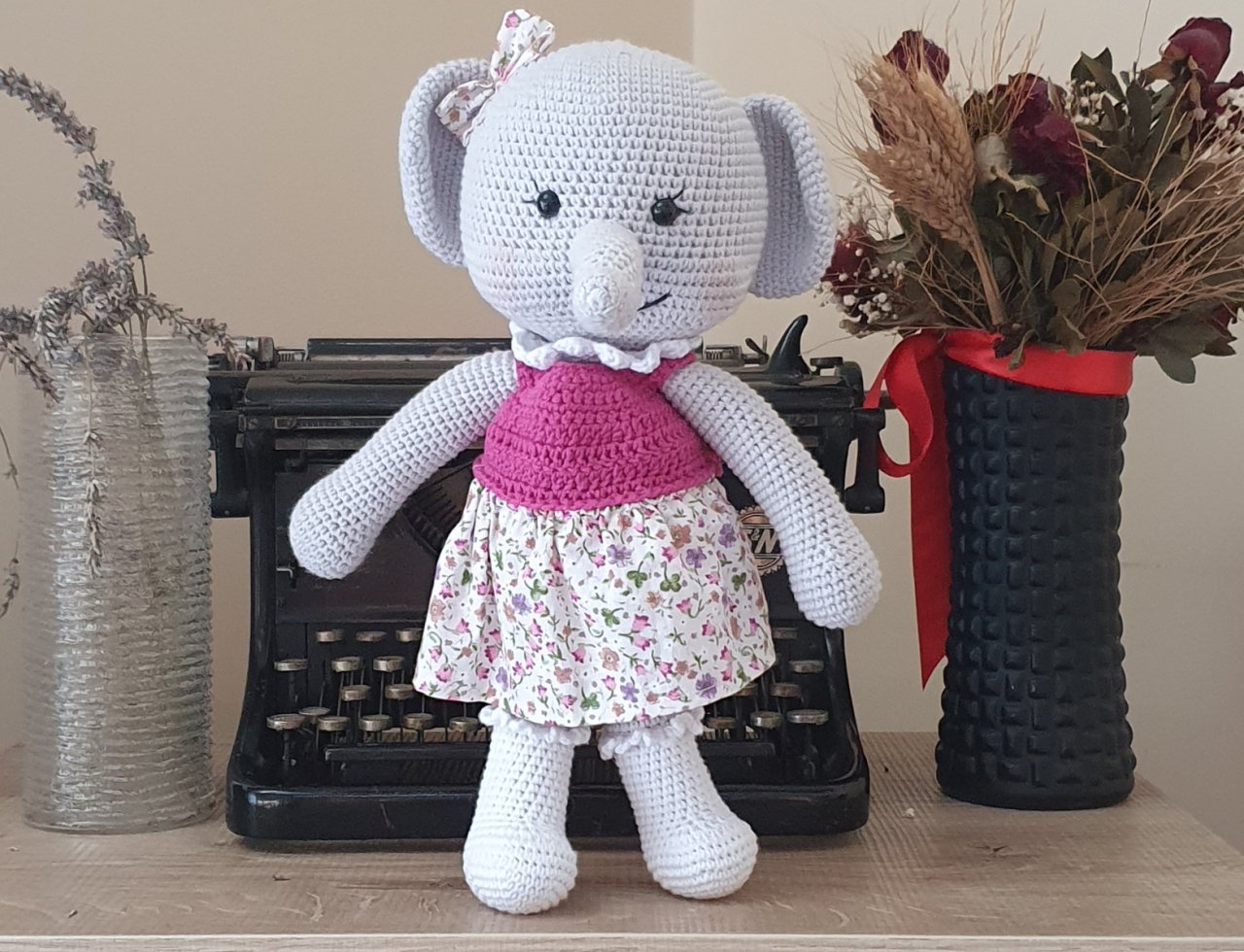 Amigurumi Elbiseli Fil - Uyku arkadaşı - Doğal Oyuncak