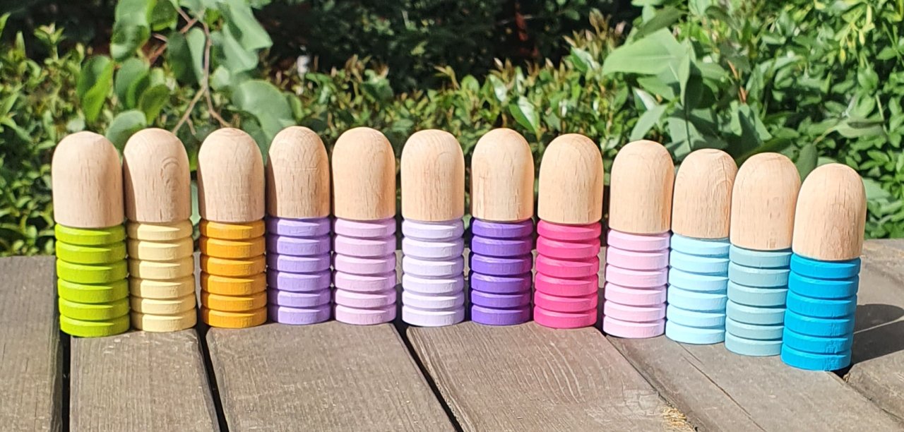 Waldorf Tırtıl Pegleri 12li İnsancık (Nins) Pastel Tonlar KırtKırt Ahşap
