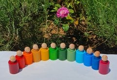 Waldorf Pegleri ve Düz Kase 12'li Gökkuşağı Tonları KırtKırt Ahşap