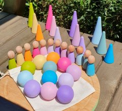Waldorf Pastel Set 12'şerli -   Pegler + Piramitler + Toplar KırtKırt Ahşap