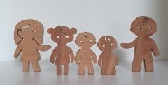 Aile Takımı 5'li Set Anne-Baba-3Çocuk Waldorf Doğal Ahşap