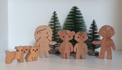 Aile Takımı 6'lı Set Anne-Baba-2Çocuk-Kedi-Köpek Waldorf Doğal Ahşap