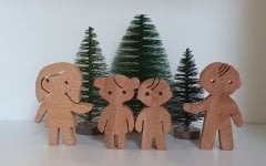 Aile Takımı 4'lü Set Anne-Baba-Kız ve Erkek Çocuk Waldorf Doğal Ahşap
