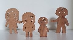 Aile Takımı 4'lü Set Anne-Baba-Çocuk-Bebek Waldorf Doğal Ahşap