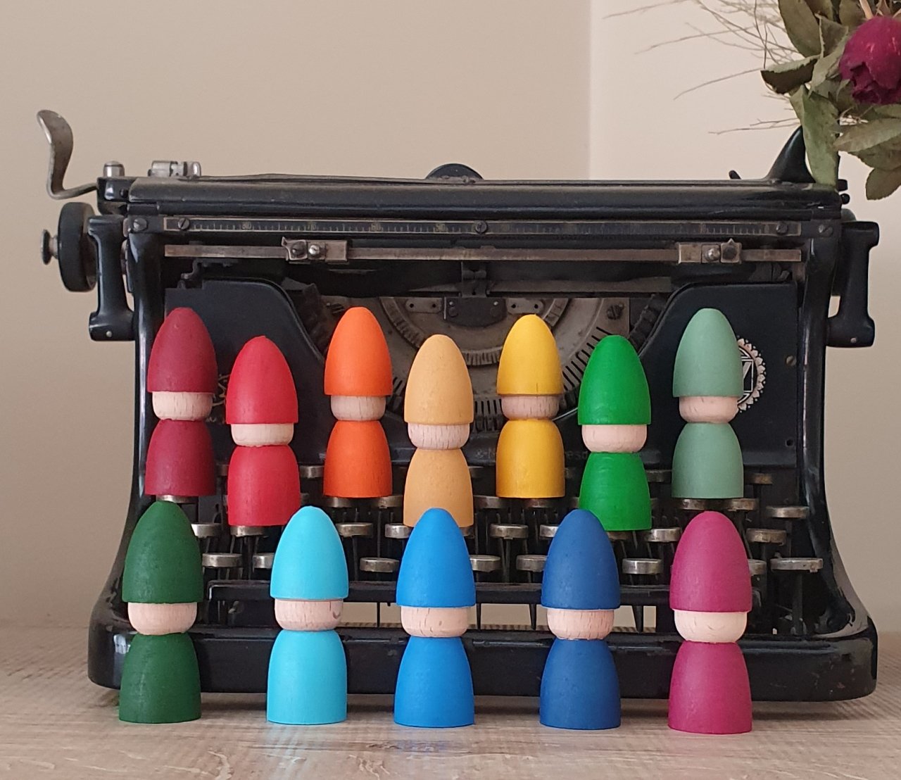 Waldorf Şapkalı Pegleri 12li Set Gökkuşağı Tonları KırtKırt Ahşap