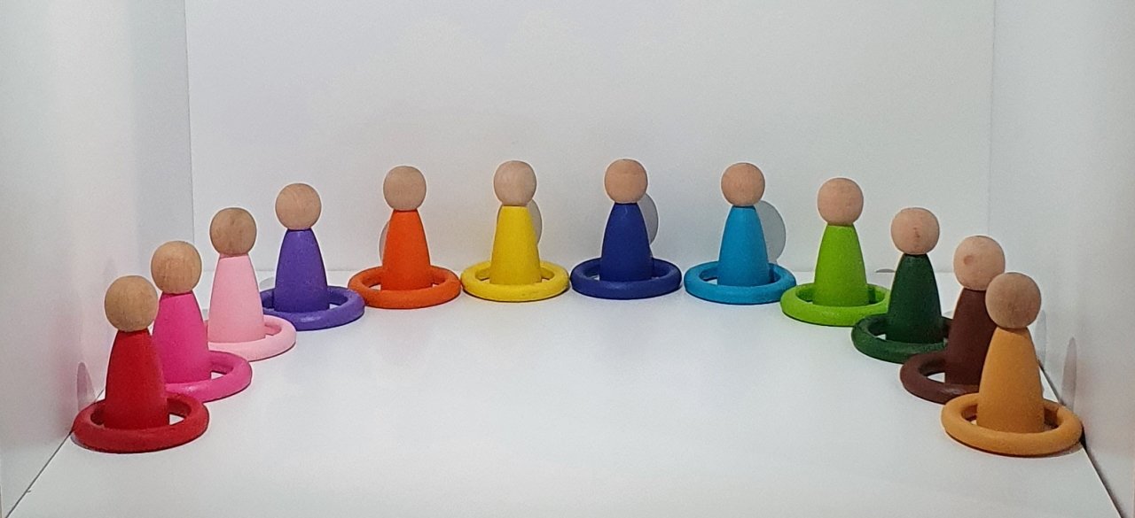 Waldorf Montessori Pegleri (Nins) ve Halkaları 12li İnsancık + Halka KırtKırt Ahşap