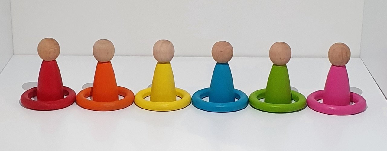 Waldorf Montessori Pegleri (Nins) ve Halkaları 6lı İnsancık + 6'lı Halka KırtKırt Ahşap