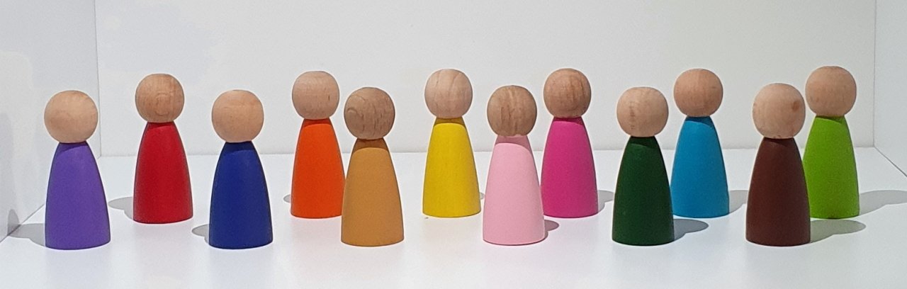 Waldorf Montessori Peg Bebek Mini İnsancık Boyalı 12'li set Doğal Ahşap İnsancık KırtKırt Ahşap