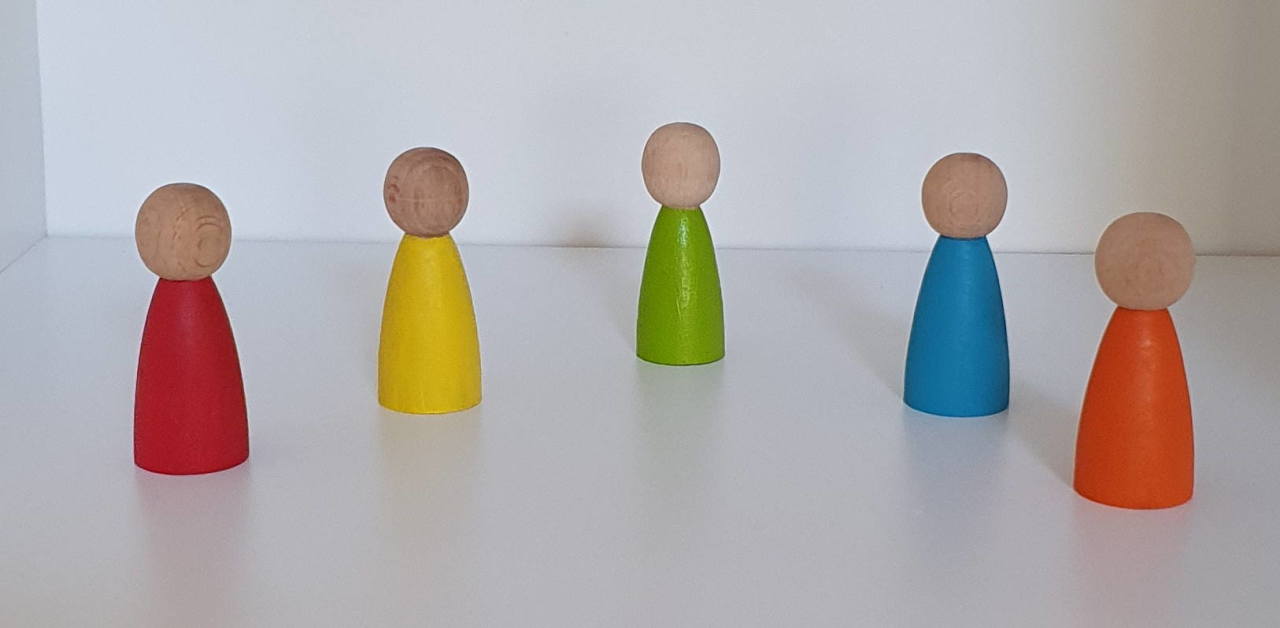 Waldorf Montessori Peg Bebek Mini İnsancık Boyalı 5'li set Doğal Ahşap İnsancık KırtKırt Ahşap