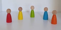 Waldorf Montessori Peg Bebek Mini İnsancık Boyalı 5'li set Doğal Ahşap İnsancık KırtKırt Ahşap