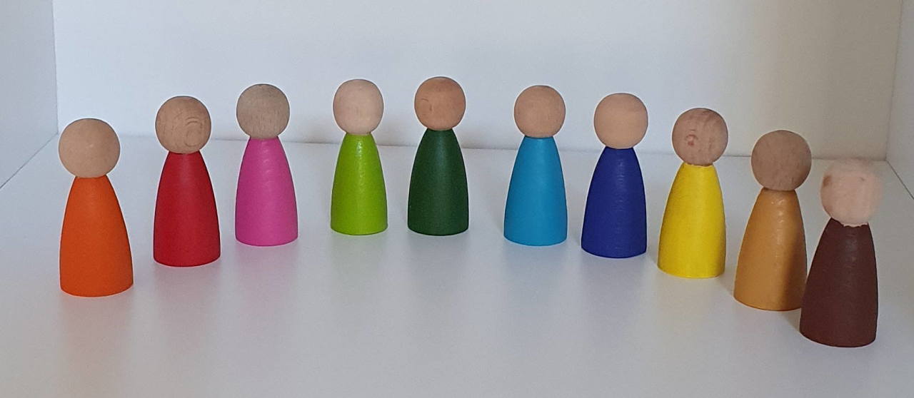 Waldorf Montessori Peg Bebek Mini İnsancık Boyalı 10'lu set Doğal Ahşap İnsancık KırtKırt Ahşap