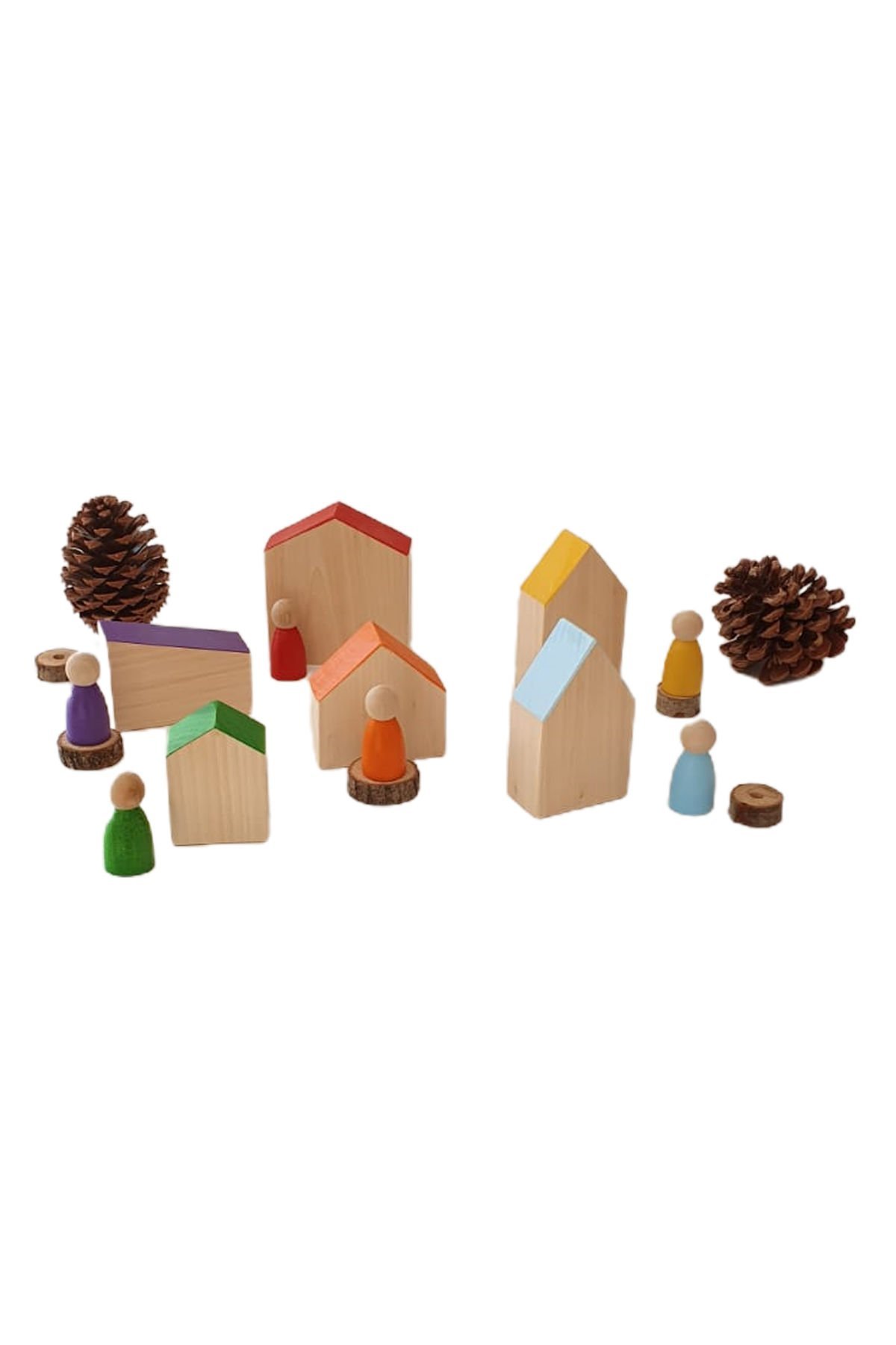 Waldorf Ahşap Ev ve 6'lı Peg Bebek Set