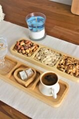 Doğal Ahşap Çerezlik Sunumluk Sunum Tabağı 3 Bölmeli