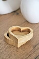 Ahşap Mini Kalp 2li Kahve Yanı Sunumluk, Lokumluk, Şekerlik